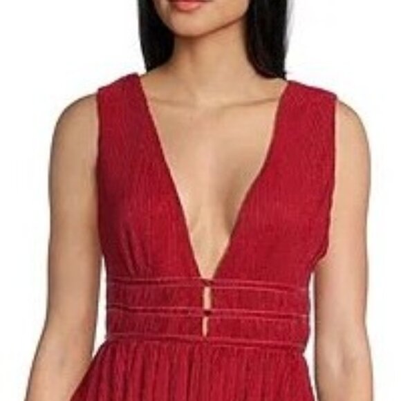 Lulus Red Metallic Deep V-Neck Mini Dress SZ L – NWT - Picture 1 of 11